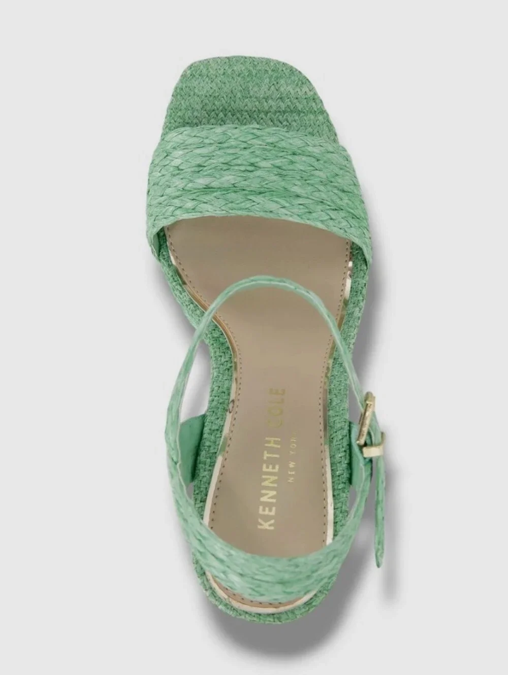 New w/Box Kenneth Cole NY Dolly Mint Green Raffia Platform Dress Sandals Size 9